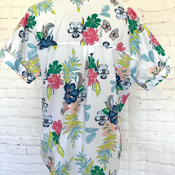 80's American Sweetheart Floral Print Short Sleeve Blouse - Crop Top - Medium - Picture 7 of 9
